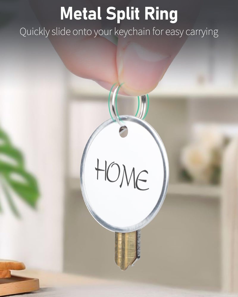 Uniclife 50 Pcs Key Tags 1.5 Inch Round Key Chain Tags Writable White Paper Labels with Metal Edges and Split Rings Sturdy Lightweight Key Item Identifiers - Image 4